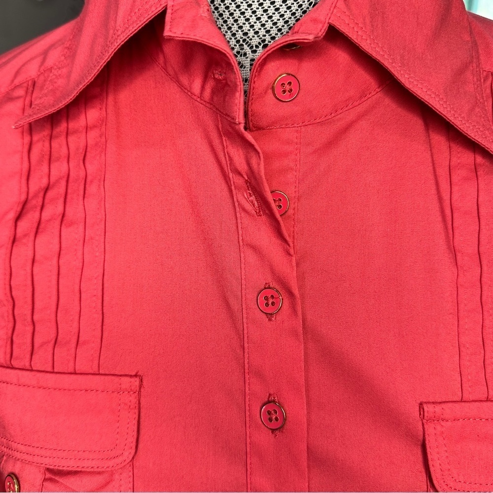 Bebe Utility Tunic Shirt Belle Pink Button-Front Stretch Poplin Blouse Size S - Picture 5 of 14
